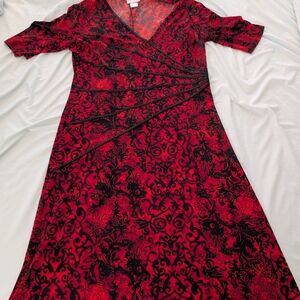 NorthStyle Red and Black Floral-Print Midi Wrap Dress